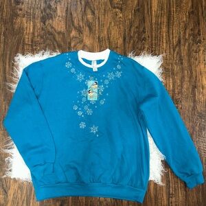 Teal Women's Crew Neck Sweater with Snowflake Design